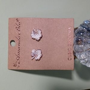 Women's Amanda Blu maple 🍁 leaf rhinestone rose gold cubic zirconia earrings